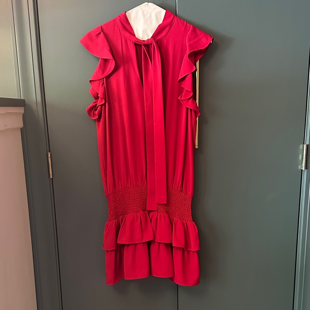 Amanda Uprichard maroon Ruffle Dress with Tie Neck